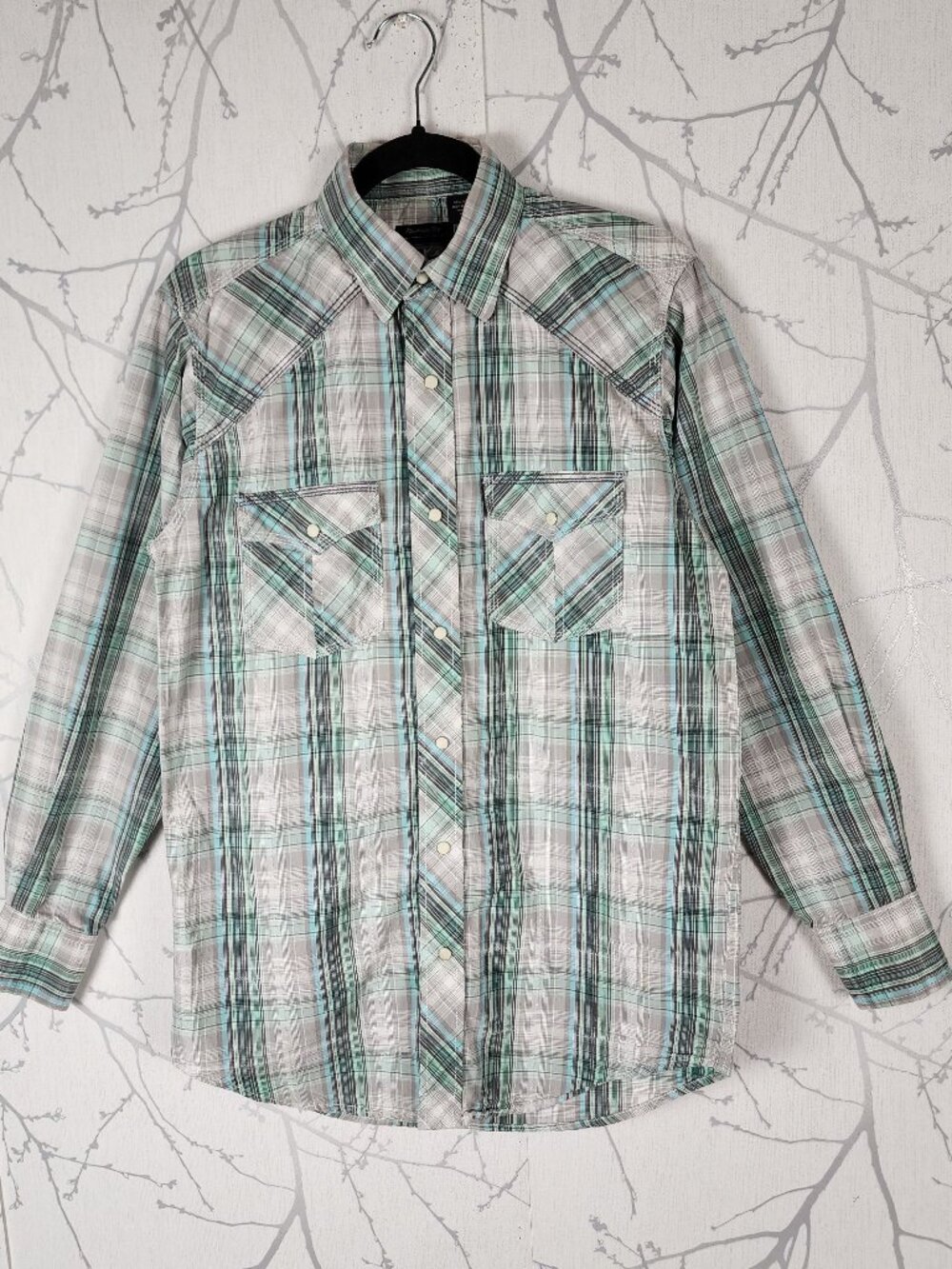 RU Green Plaid Cotton Pearl Snap University Fit Western Shirt